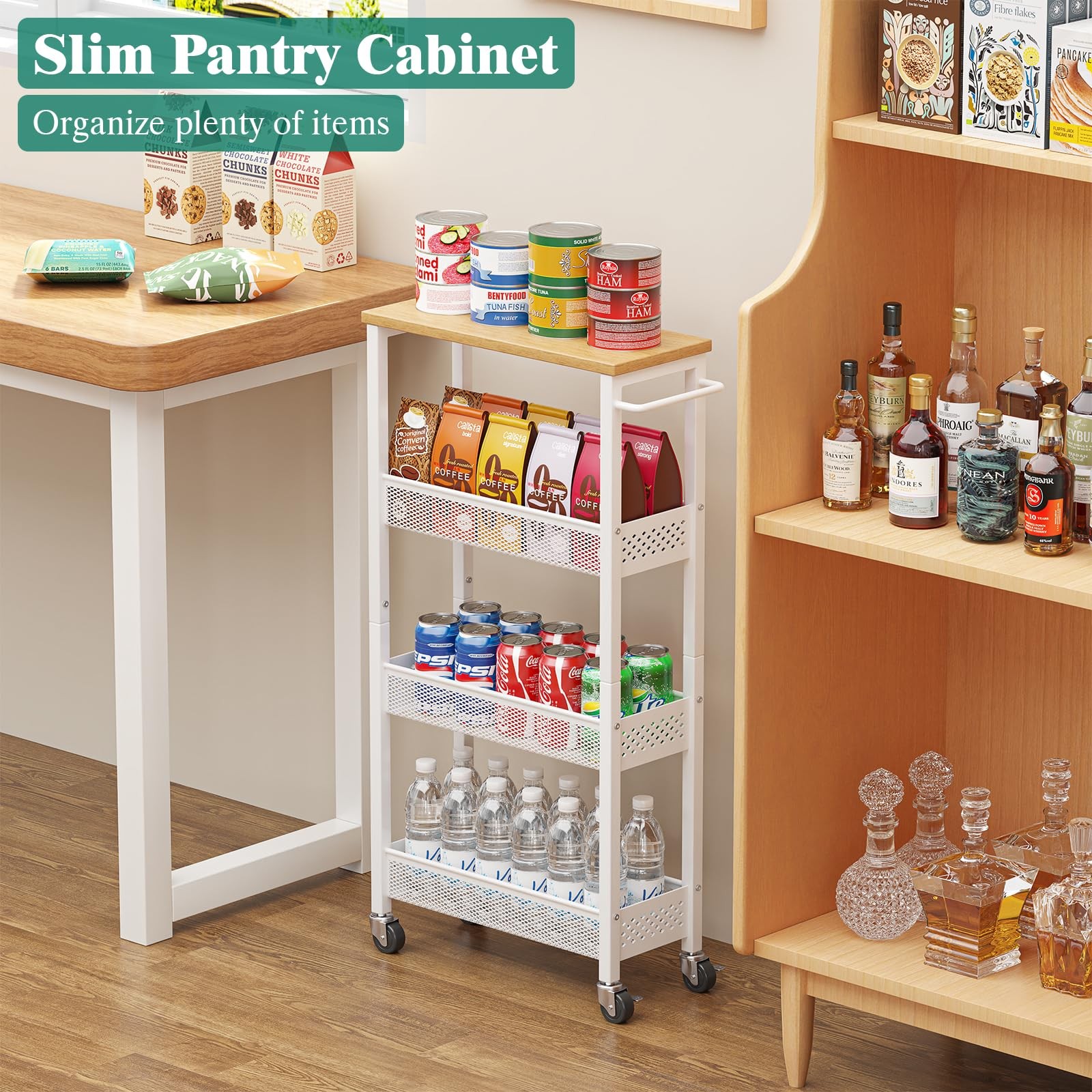 Slim Rolling Storage Cart 4 Tier Bathroom Organizer Mobile Shelving Unit Util...