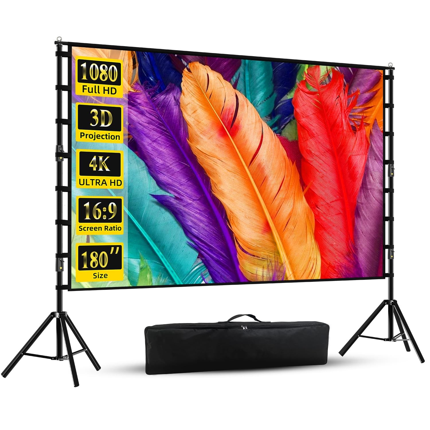 Projector Screen with Stand, Wootfairy 180 inch Portable and Foldable Projection