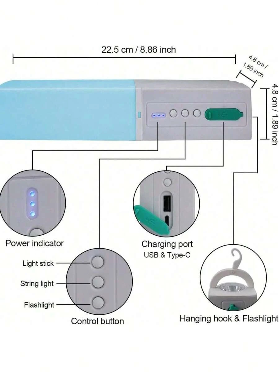 NEW Upgraded 4-In-1 Rechargeable Camping String Lights With Hook, Colorful Glow