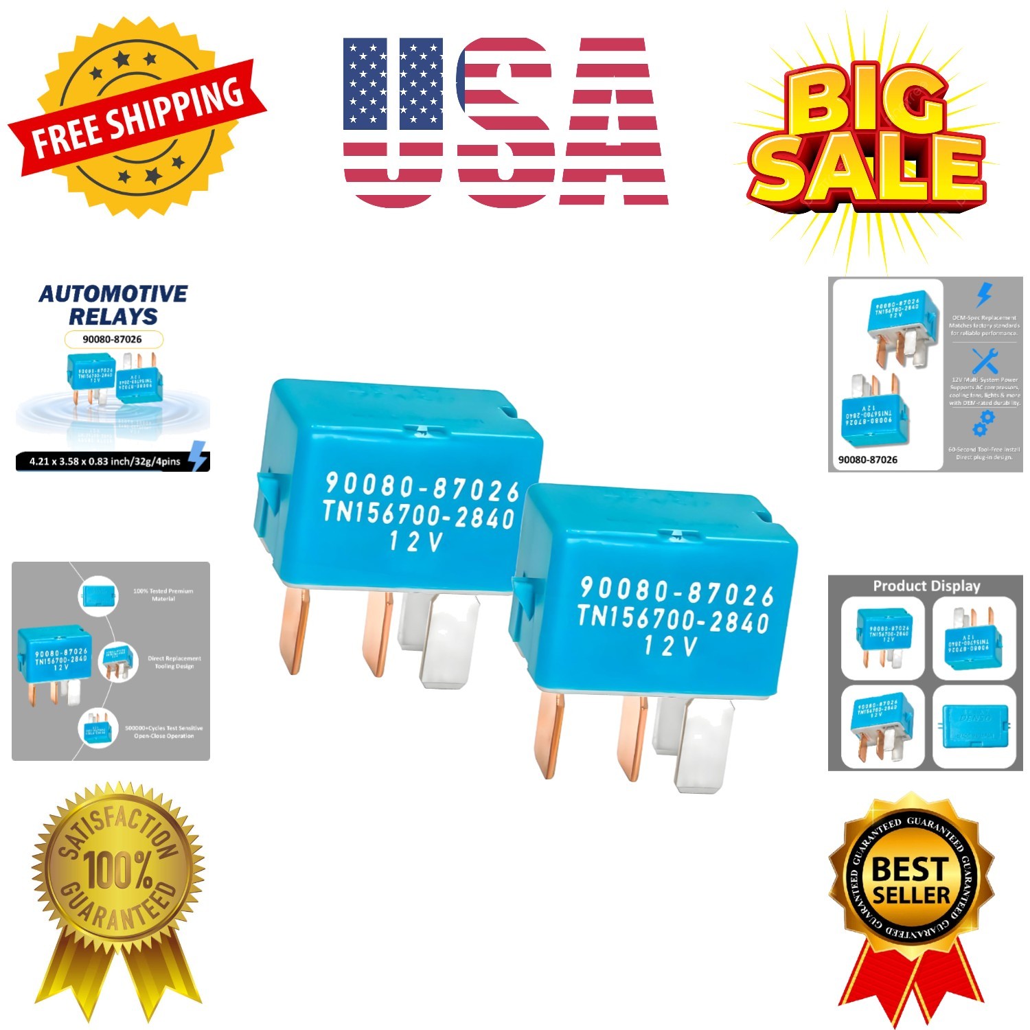 2-Pack 4-Pin AC Relay, Fits Toyota/Lexus, Part 90987-02027 90987-02028​​ Fact...