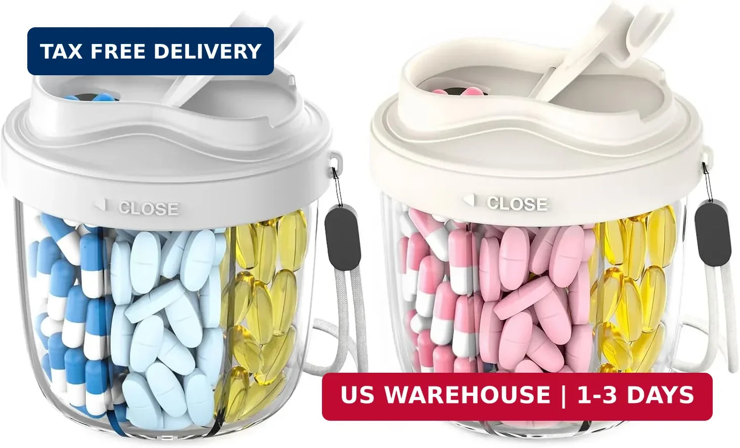 Cute Pill Organizer,Pill Dispenser with 7 Large Compartments,Portable Pill Bottl