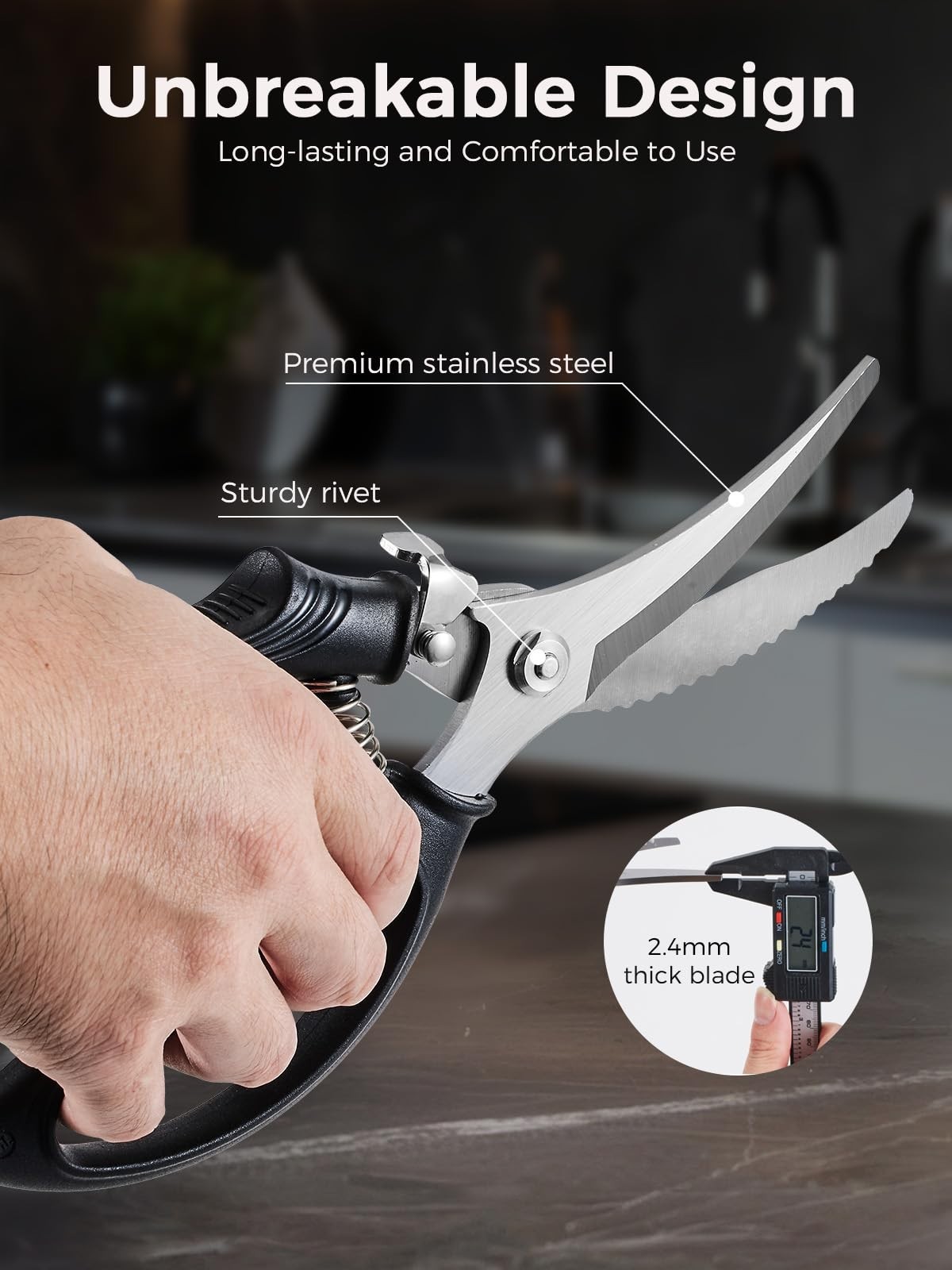 Heavy Duty Poultry Shears, Kitchen Scissors for Meat Chicken Bone Fish, Spring
