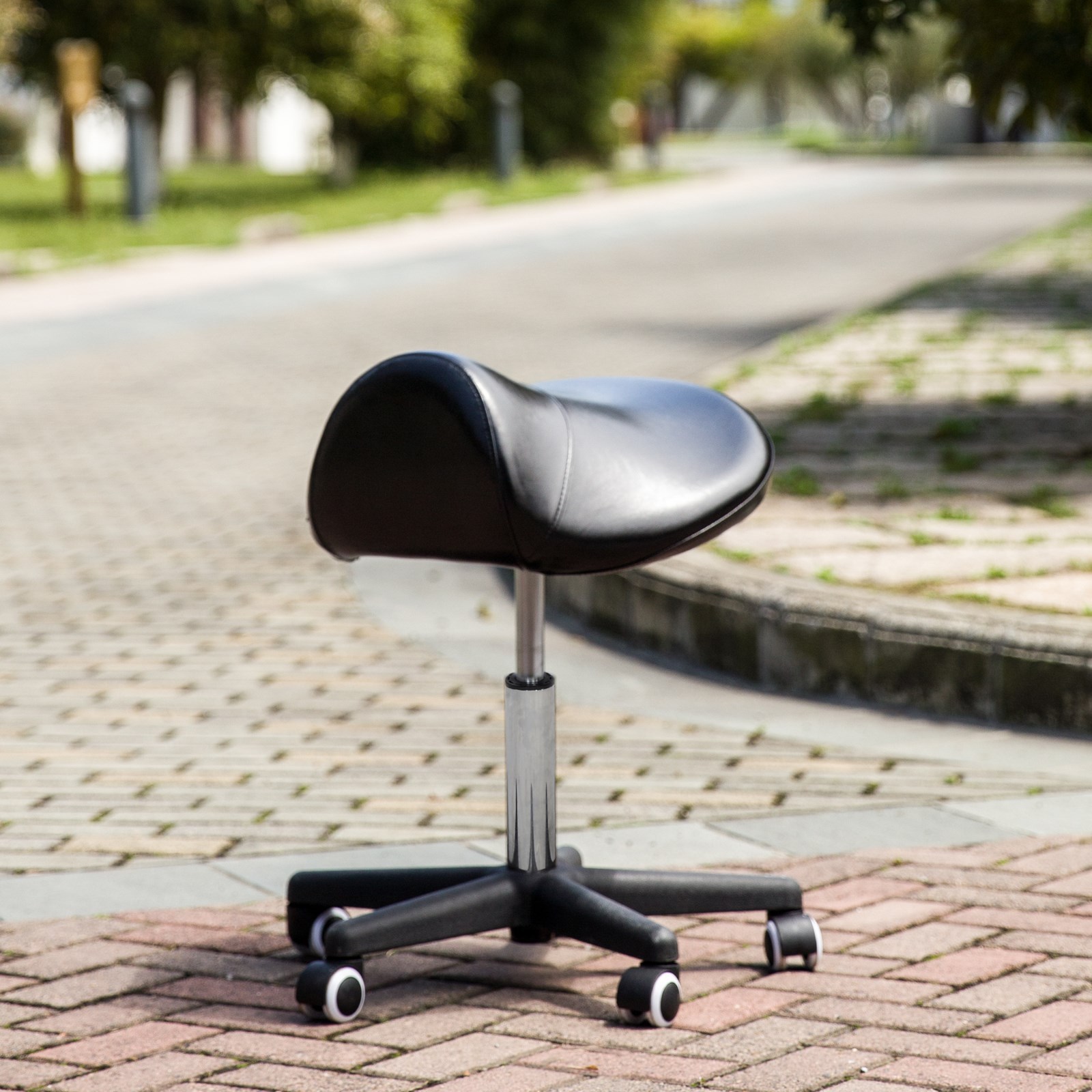 Master Massage Hydraulic Adjustable Swivel Saddle Rolling Stool Chair Black