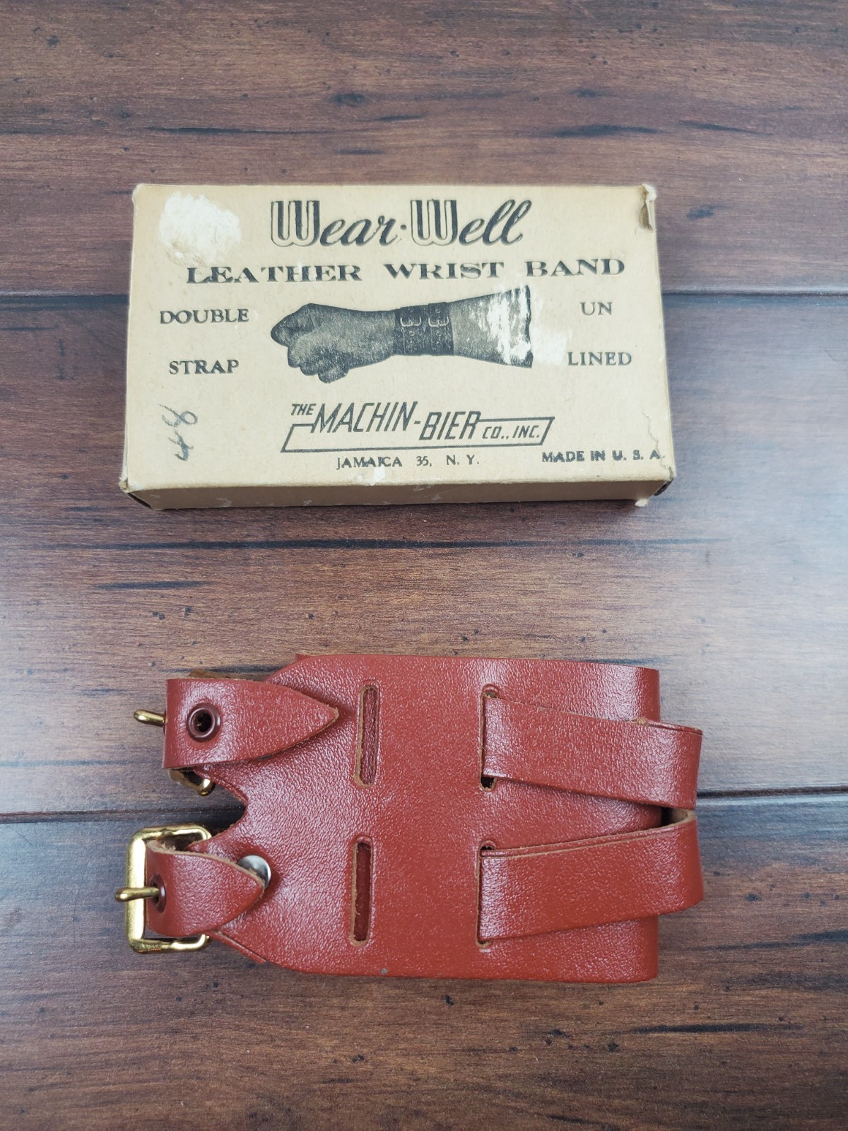 Vtg 1950s NOS Wear Well Leather Wrist Strap Archery Lifting #404 Machin Bier