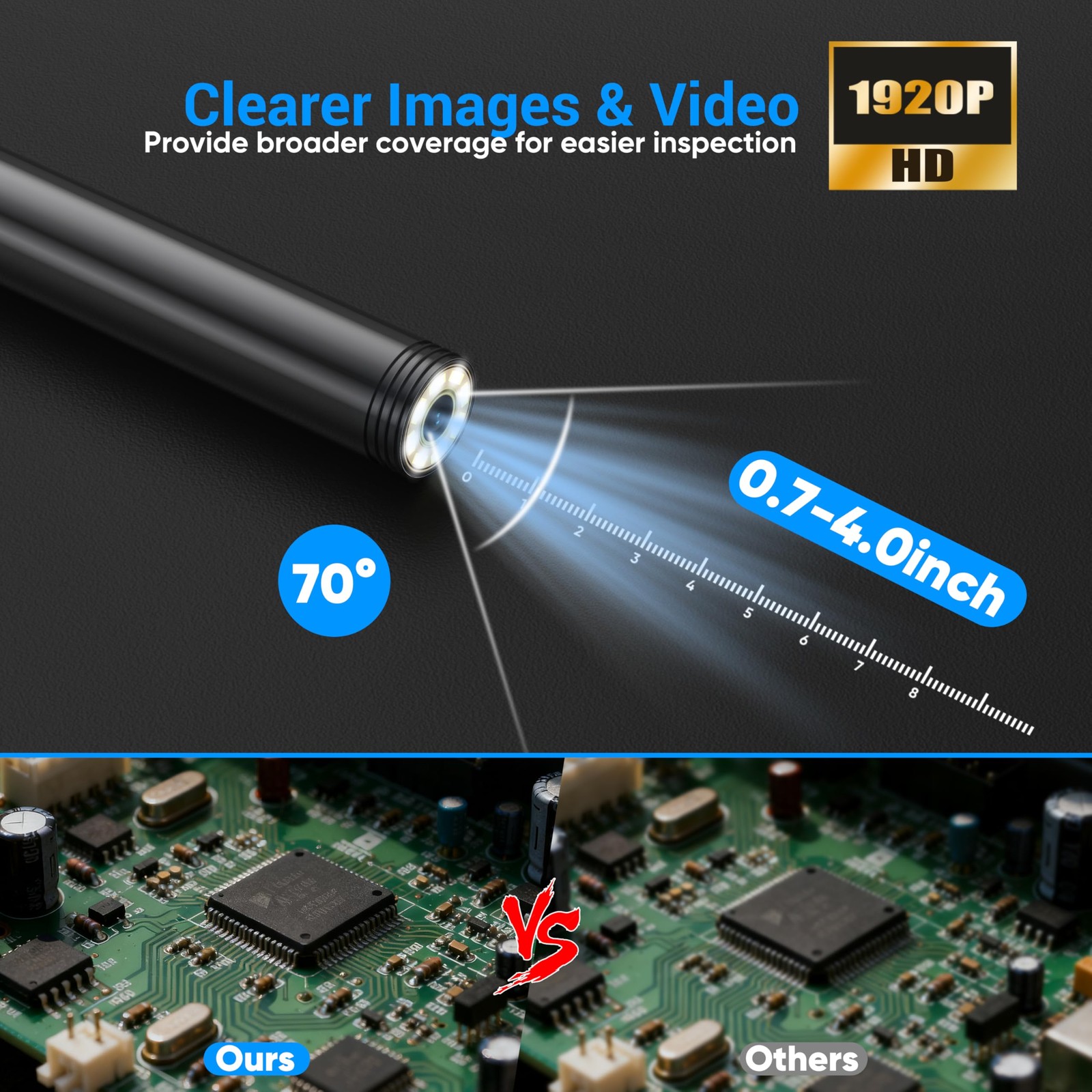 Endoscope Camera with Light,1920P HD Borescope 8 16.4 ft, black