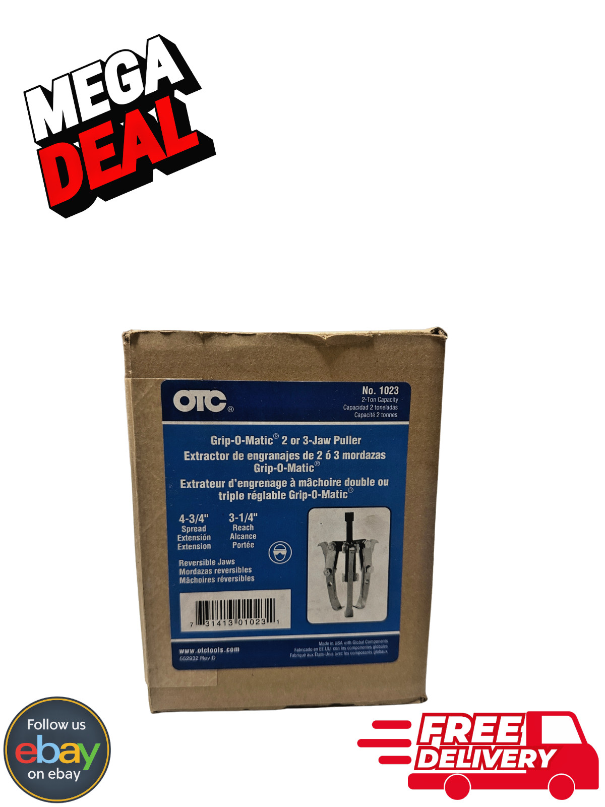 OTC 1023 Grip-O-Matic 2 or 3 Jaw Puller 2 Ton Reversible Jaws