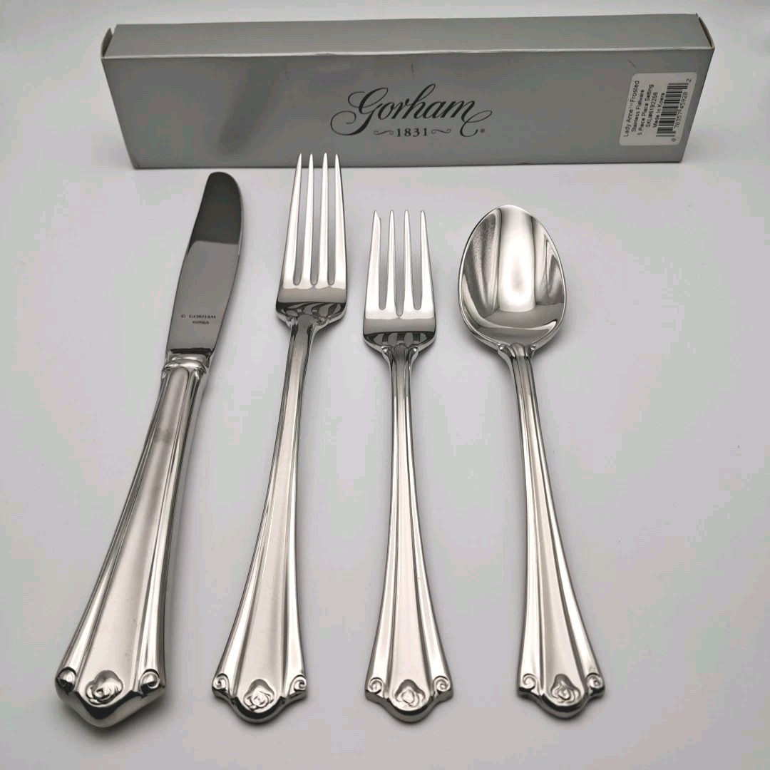 Gorham Lady Anne Frosted 4 Piece Place Set Stainless 10/8 Flatware Korea NOS VTG