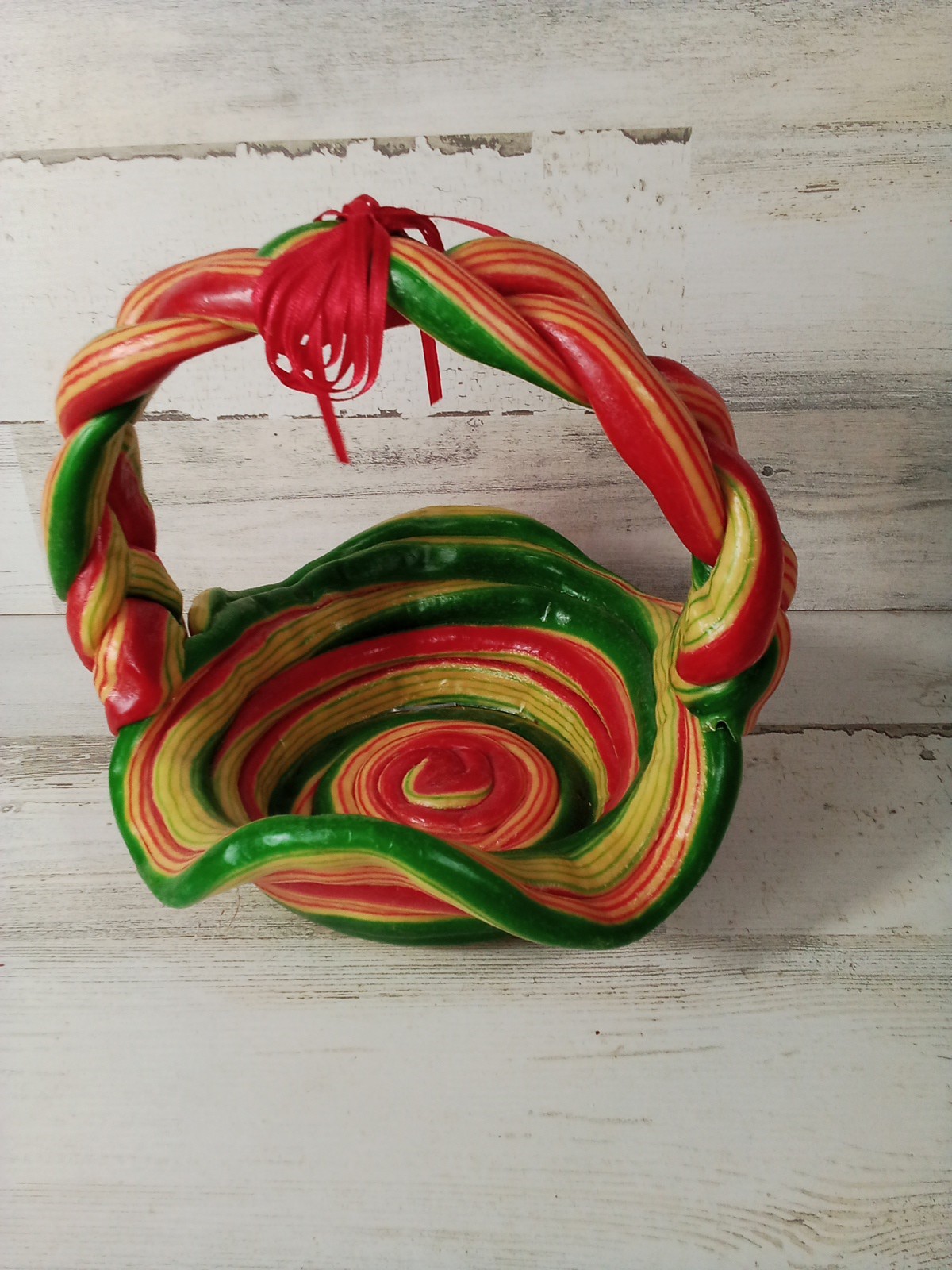 Hard Plastic Multi Color Braided Funky Cool Basket Beautiful Decor