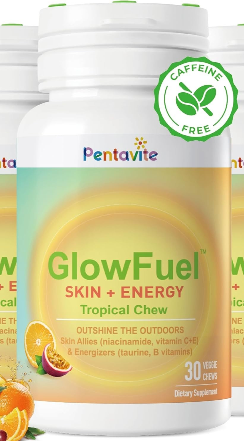 Pentavite GlowFuel Niacinamide Supplement, Tropical Fruits Flavor Chew, Vitamin