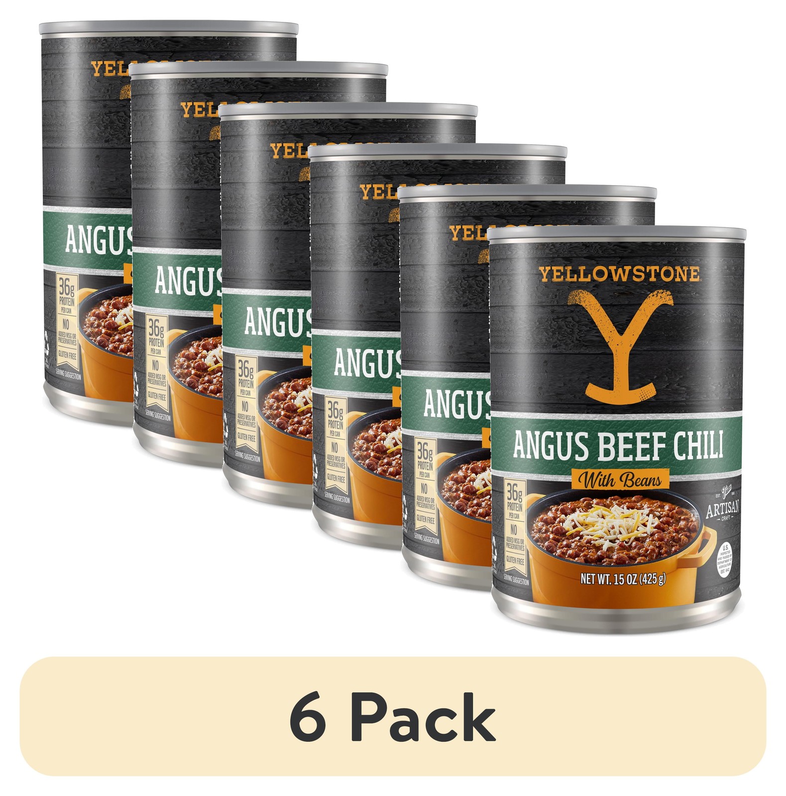 (6 pack) Yellowstone Angus Beef Chili with Beans 15 oz. Can Savory New