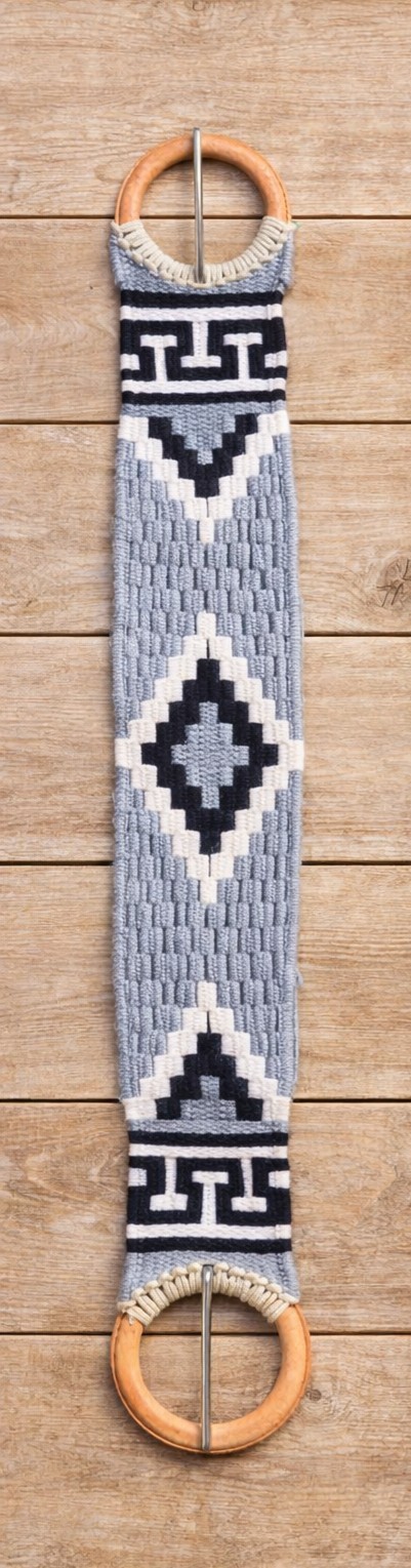 Grey Black White Horse Cinch Belt 35" Greca Charro handmade Charreria Mexicana