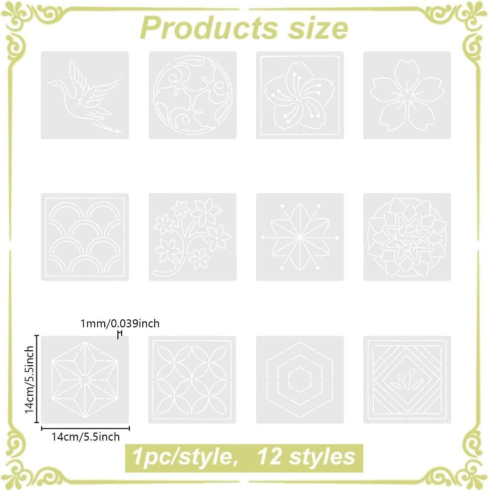 Sashiko Embroidery Stencils Sashiko PET Stencil Flowers Embroidery Patterns Sten