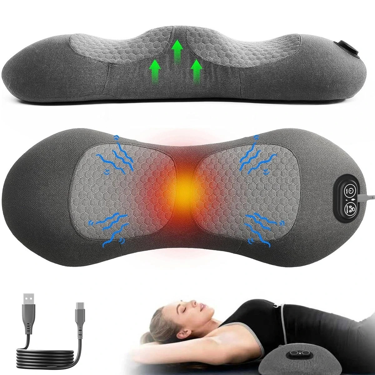 3 In 1 Electric Lumbar Support Pillow Smooth Spine Triple Fusion Back Massager