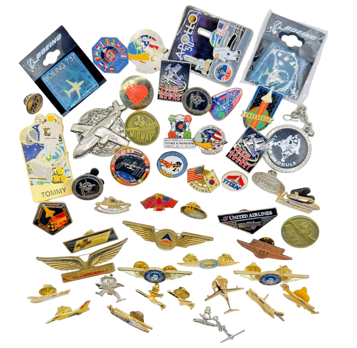 LOT 48 AVIATION SPACE PINS BOEING DELTA ALASKA APOLLO NASA CHALLENGER SHUTTLE NR