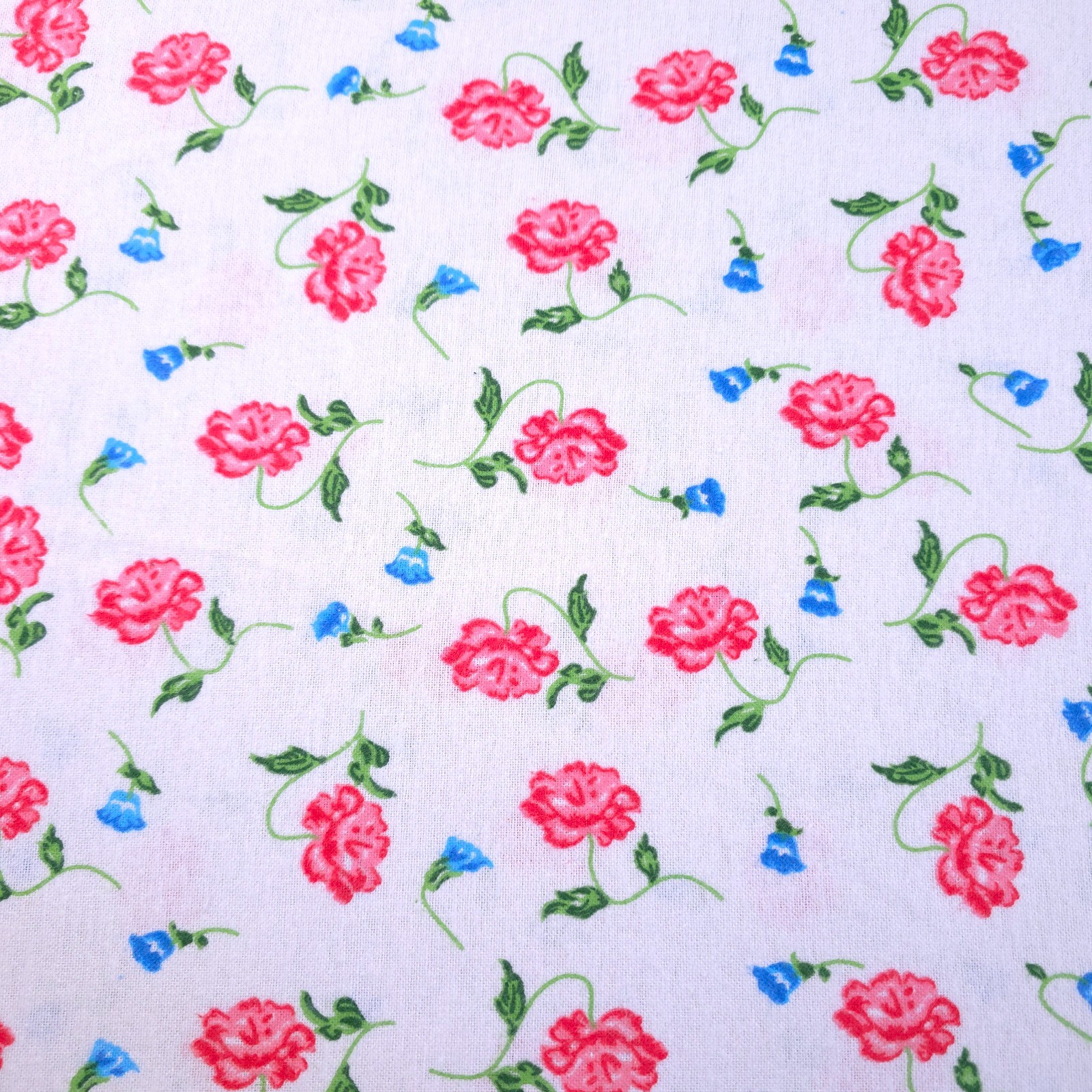 Red Blue Peone Print Cotton Flannel Fabric 45" By Yard Floral Blanket Fabric