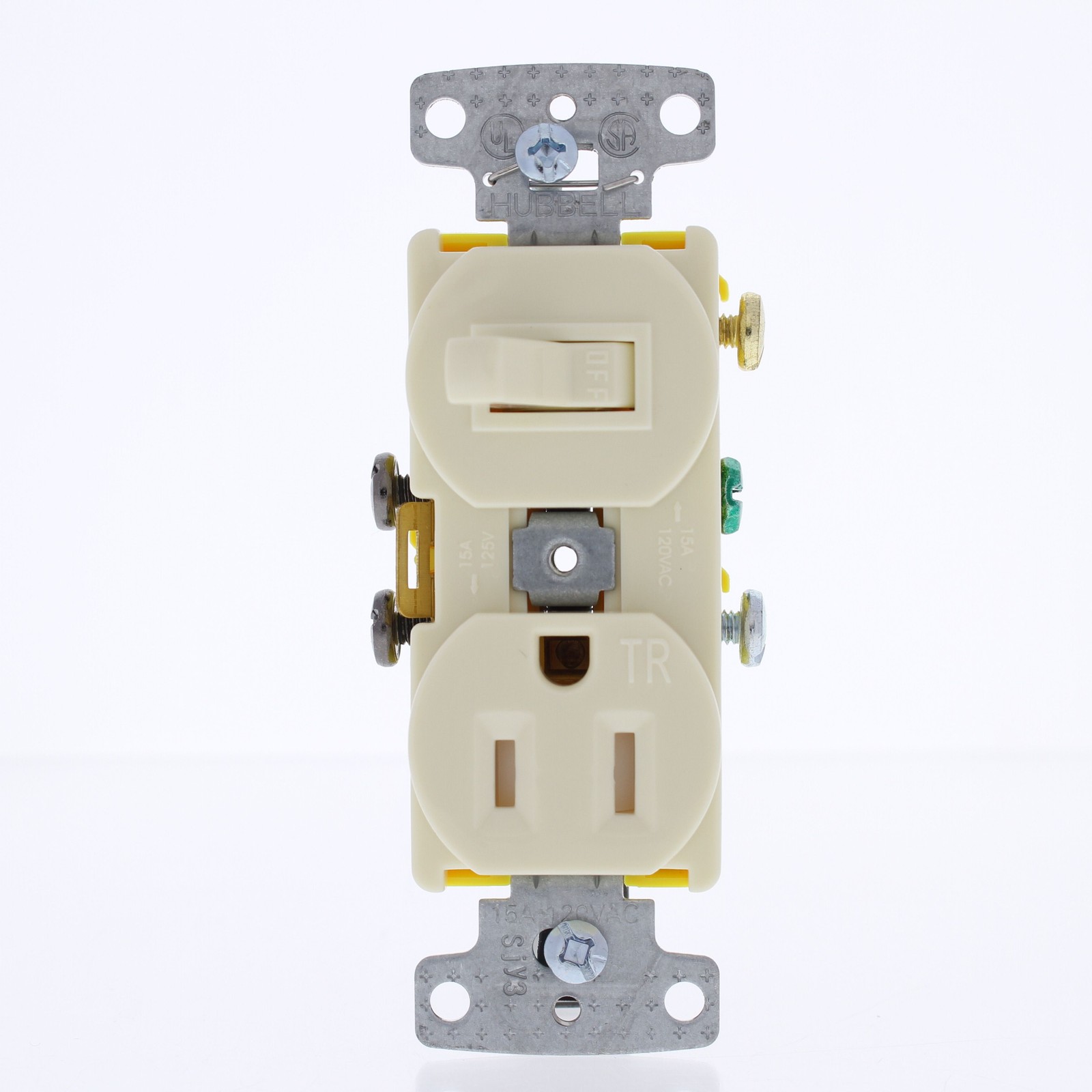 Hubbell Almond Switch/Receptacle Single Pole Tamper Resistant 15A RC108ALTR