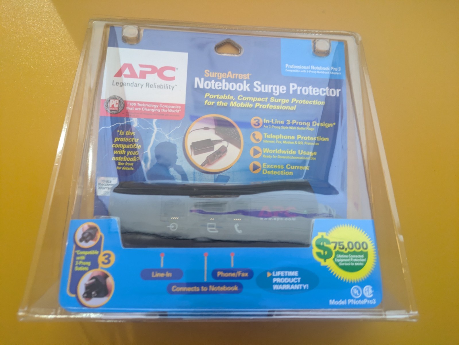 APC SurgeArrest Notebook Surge Protector Notebook Pro3 In-Line 3 Prong Design