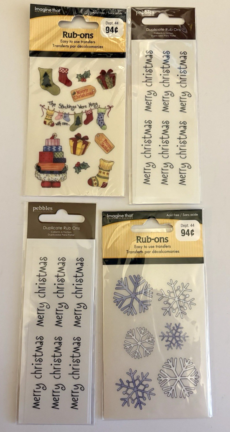 Imagine That & Pebbles Christmas Rub-ons  - Snowflakes & Stockings - New In Pack