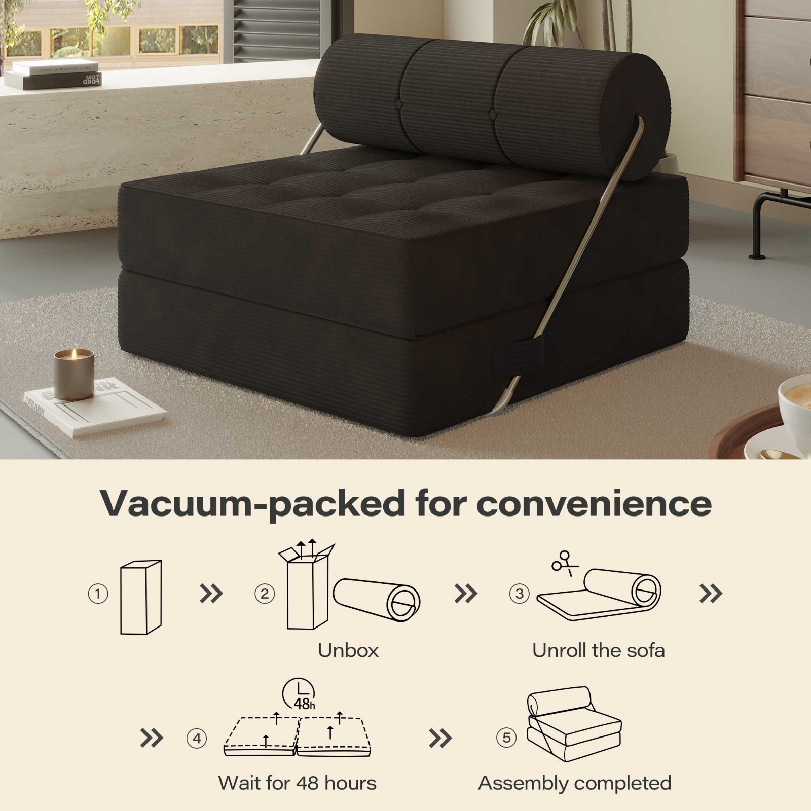 LAUSAINT HOME Sleeper Chair Folding Foam Beds, Portable Sleepover Sofa Bed