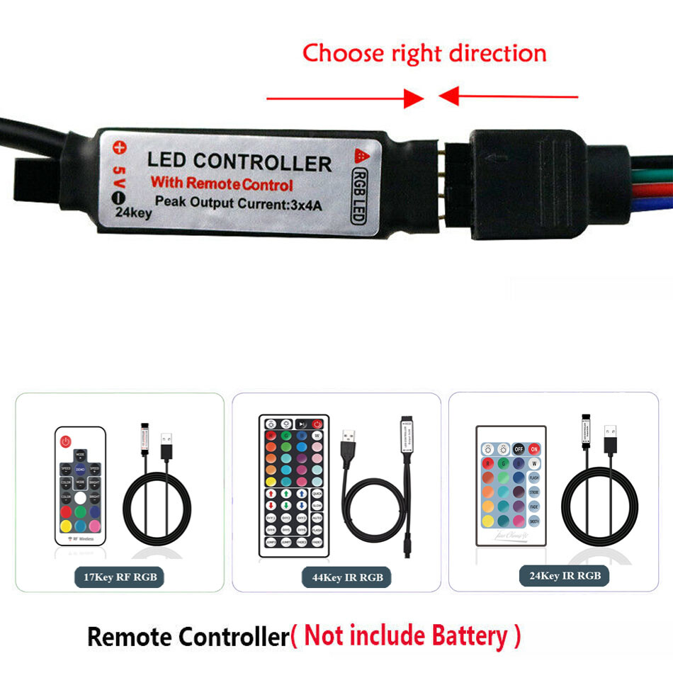 DC 5V USB RGB led controller 3key 24Key/44key IR, 17key RF Remoter For LED strip