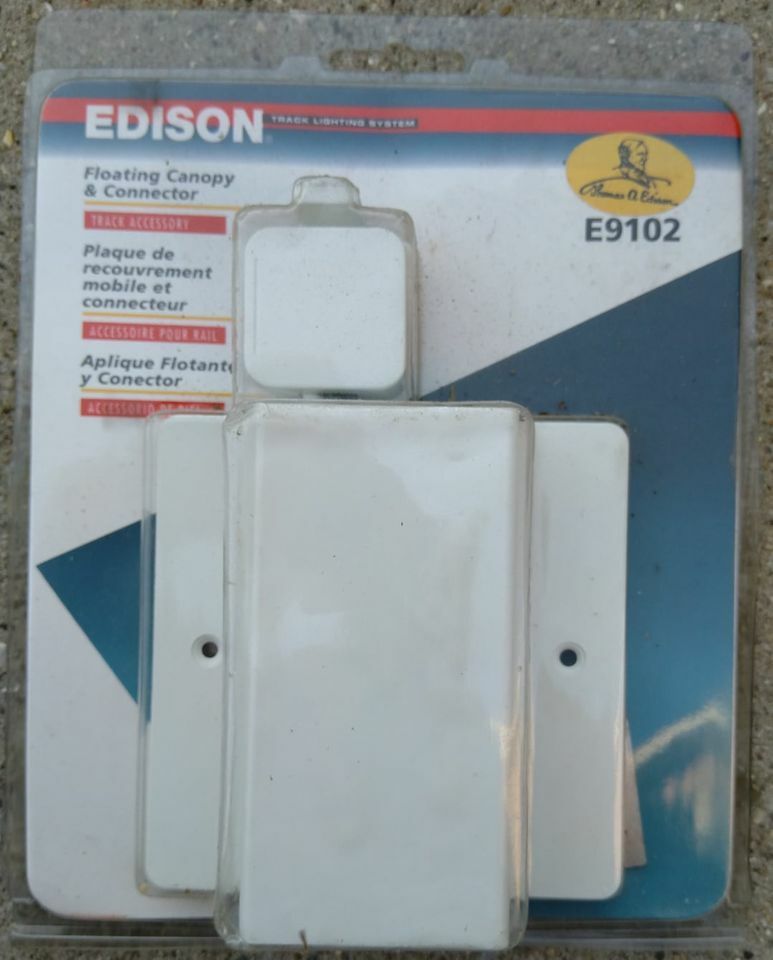EDISON E9102 Track Lighting Floating Canopy and Connector WHITE - NEW, Sealed