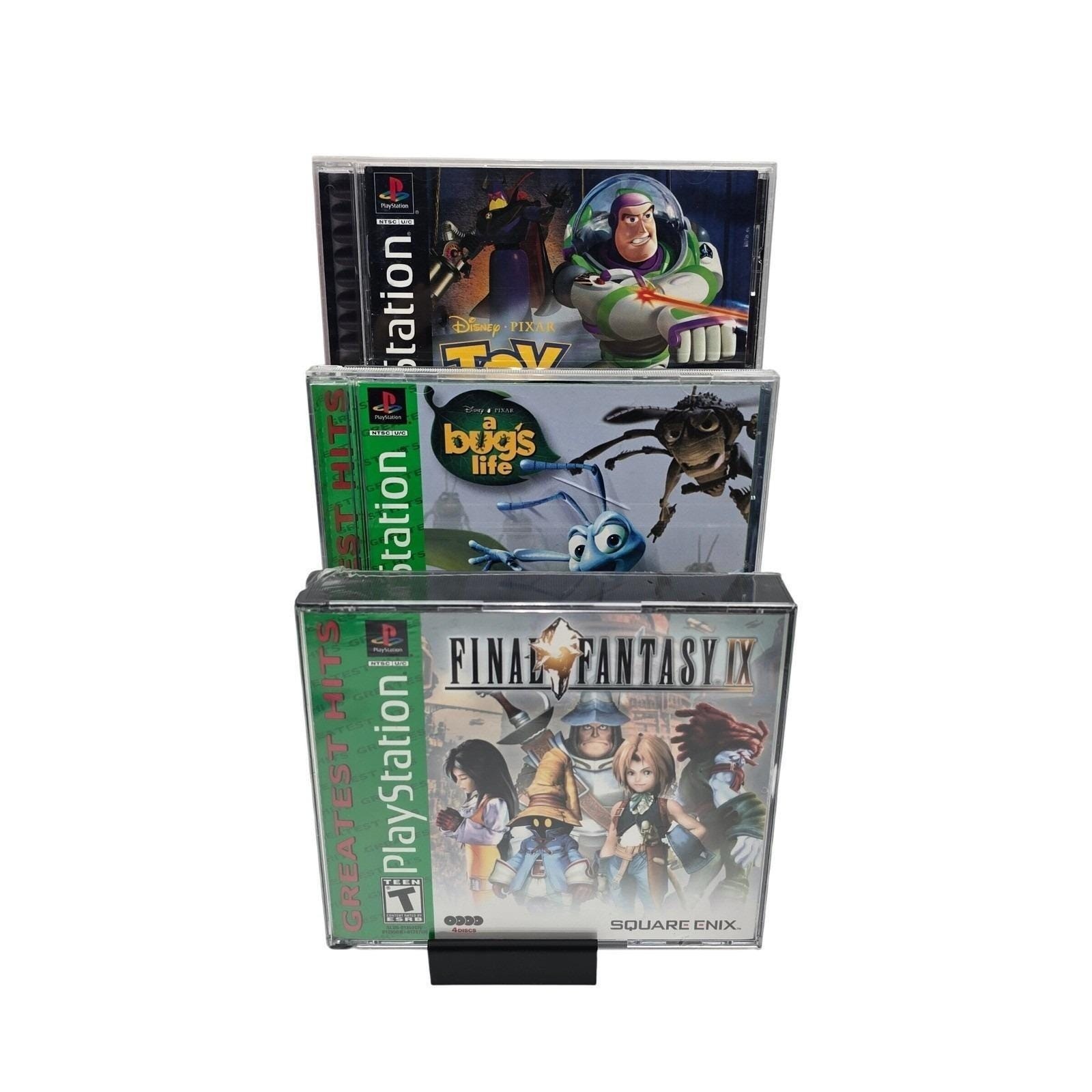 Black 3 Tier Display Stand for Video Games Blu Rays DVDS, PS1, PS2, PS3, PSP 3d