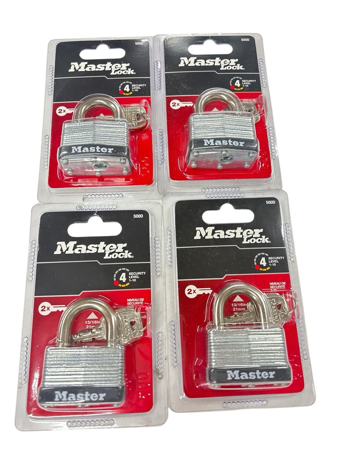 4 Master Lock 500D 1-3/4in Laminated Steel Warded Locking Padlocks 9/32" Shackle