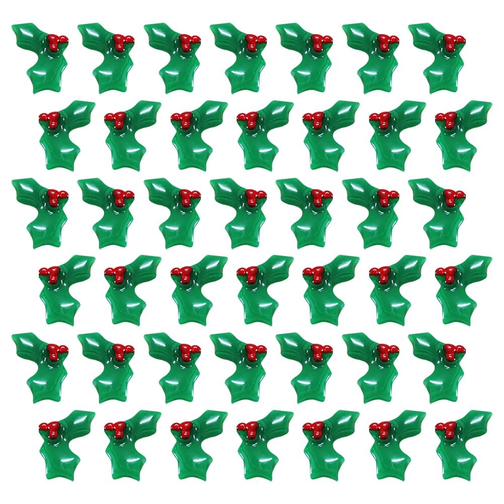 100 PCS Plastic Christmas Holly Leaves Craft Berry Charms Small Embellishments