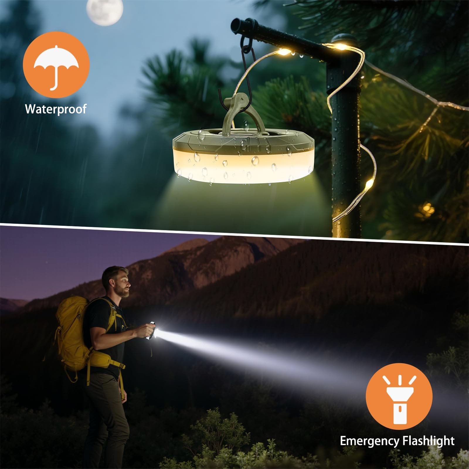 2-Pack Camping String Lights, 4 in 1 Portable Camping Light Rechargeable, 8 L...