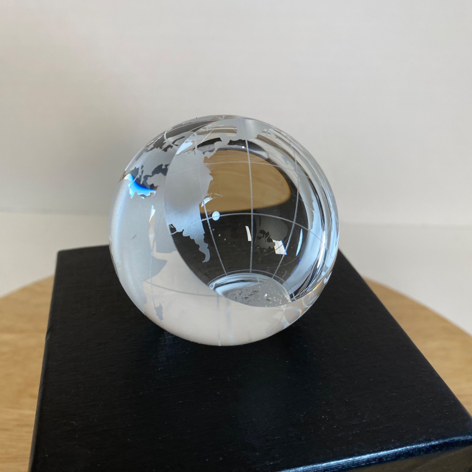 NEW Etched Crystal Globe • 2.25" • One Flat side For Etching • Award • With Box
