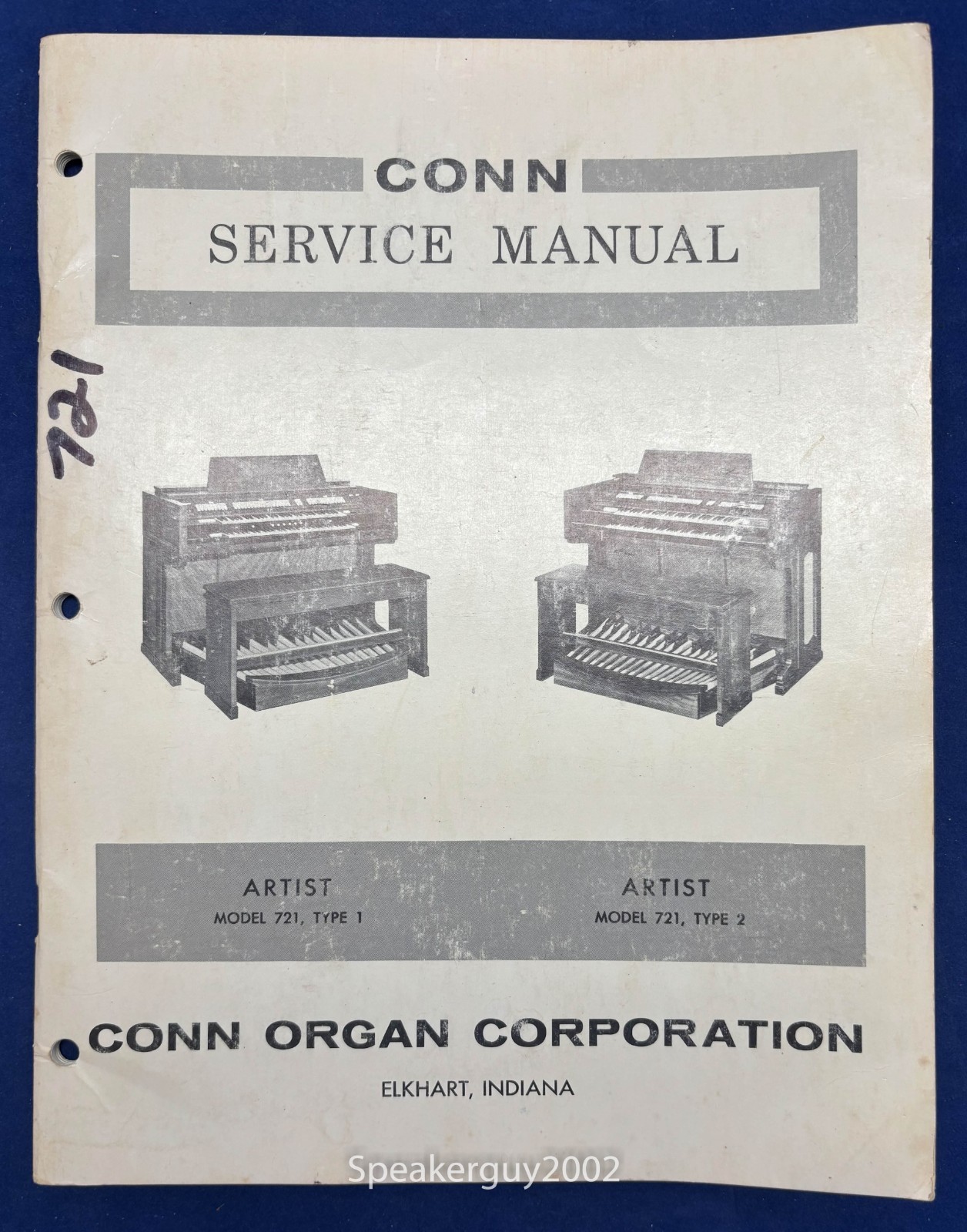 Original Conn Organ Service Manual / Artist 721 Type 1 & 2 -- CS2