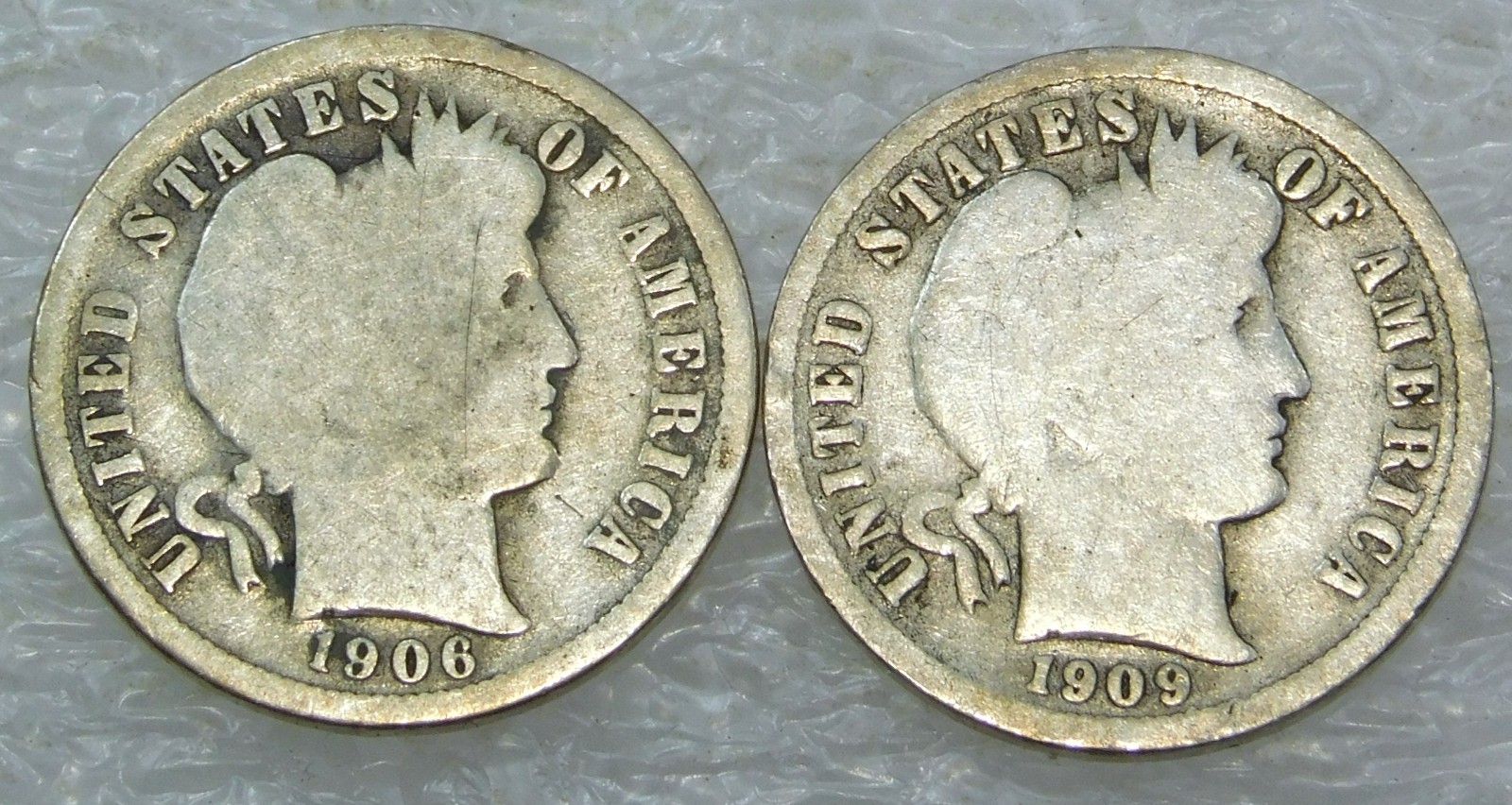 1906 + 1909 Barber Silver Dime lot of 2 coins in saflip #T346