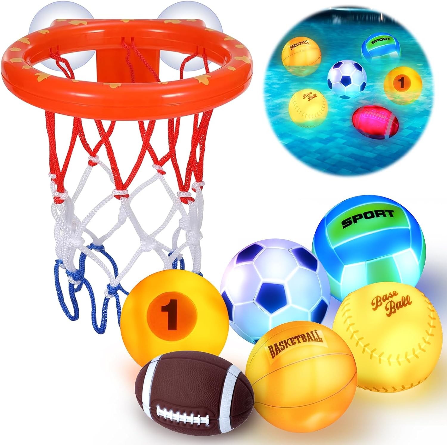 Light Up Bath Toys, Bathtub Basketball Hoop for Kids 1-3, Toddler