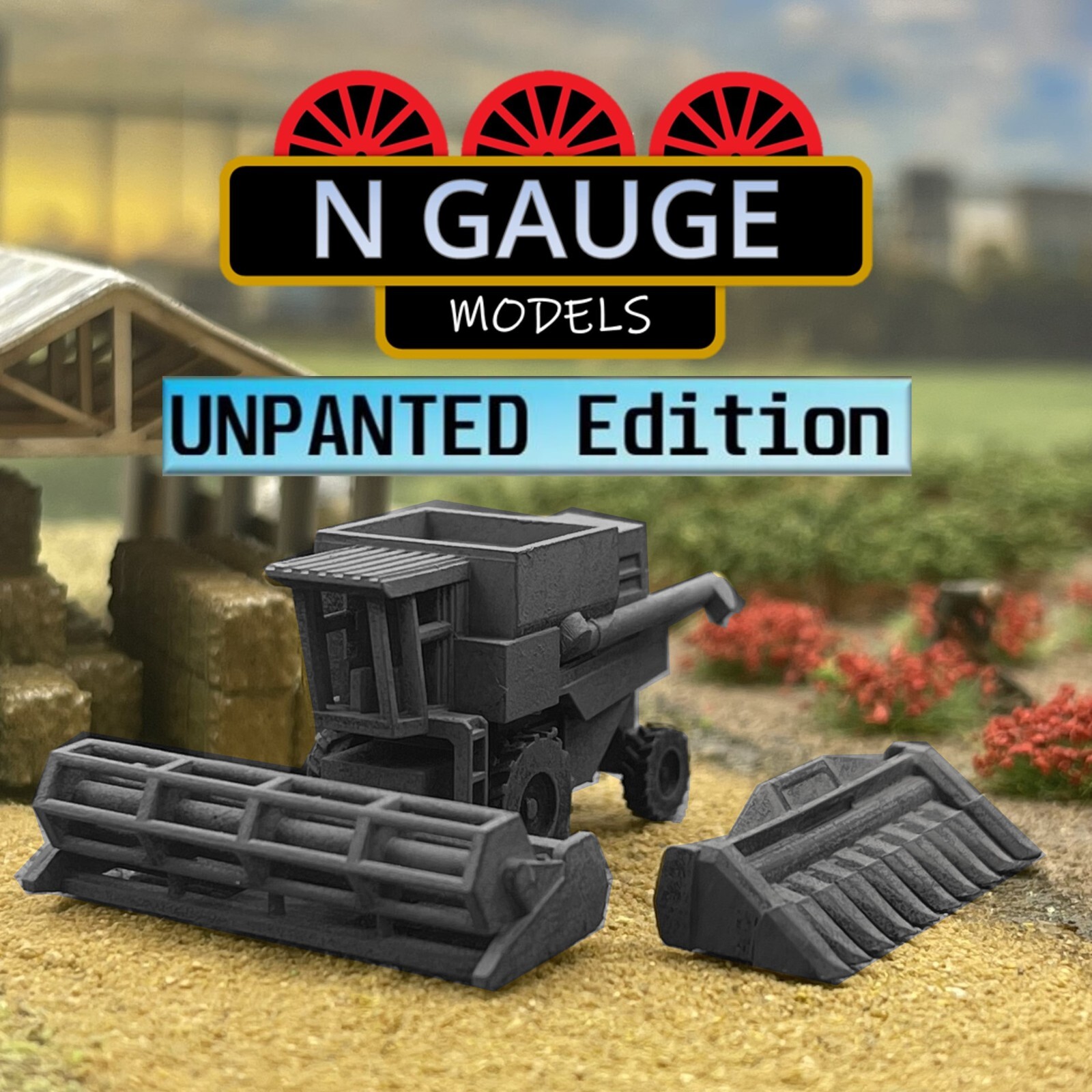 UNPAINTED - N Scale Gauge 1:148 Classic Combine Harvester + 2 Attachments