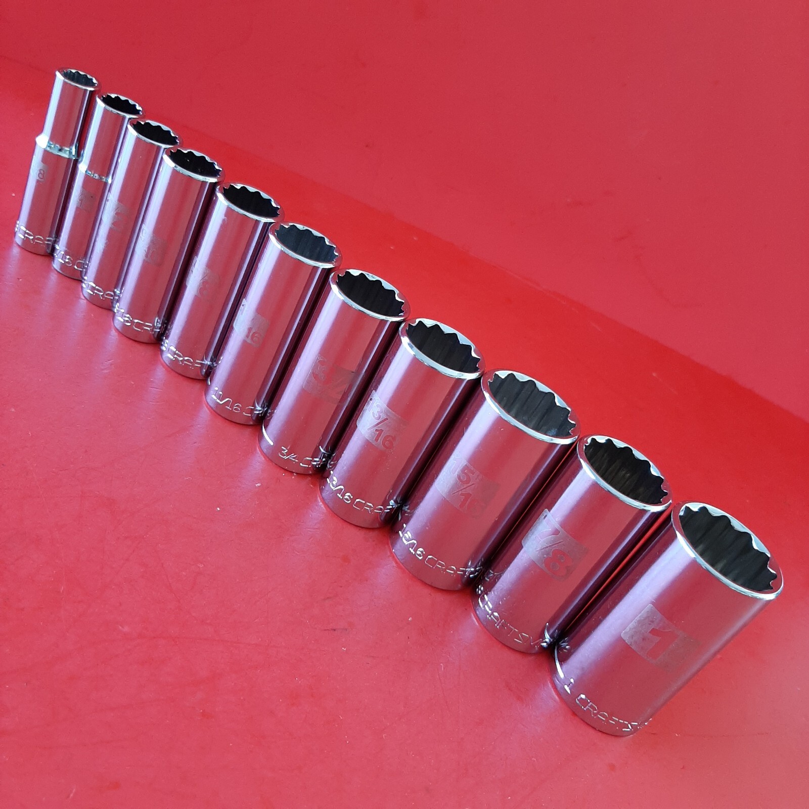 NEW CRAFTSMAN Easy Read 11pc 3/8" Drive DEEP 12 Point SAE Socket Set 3/8-1"