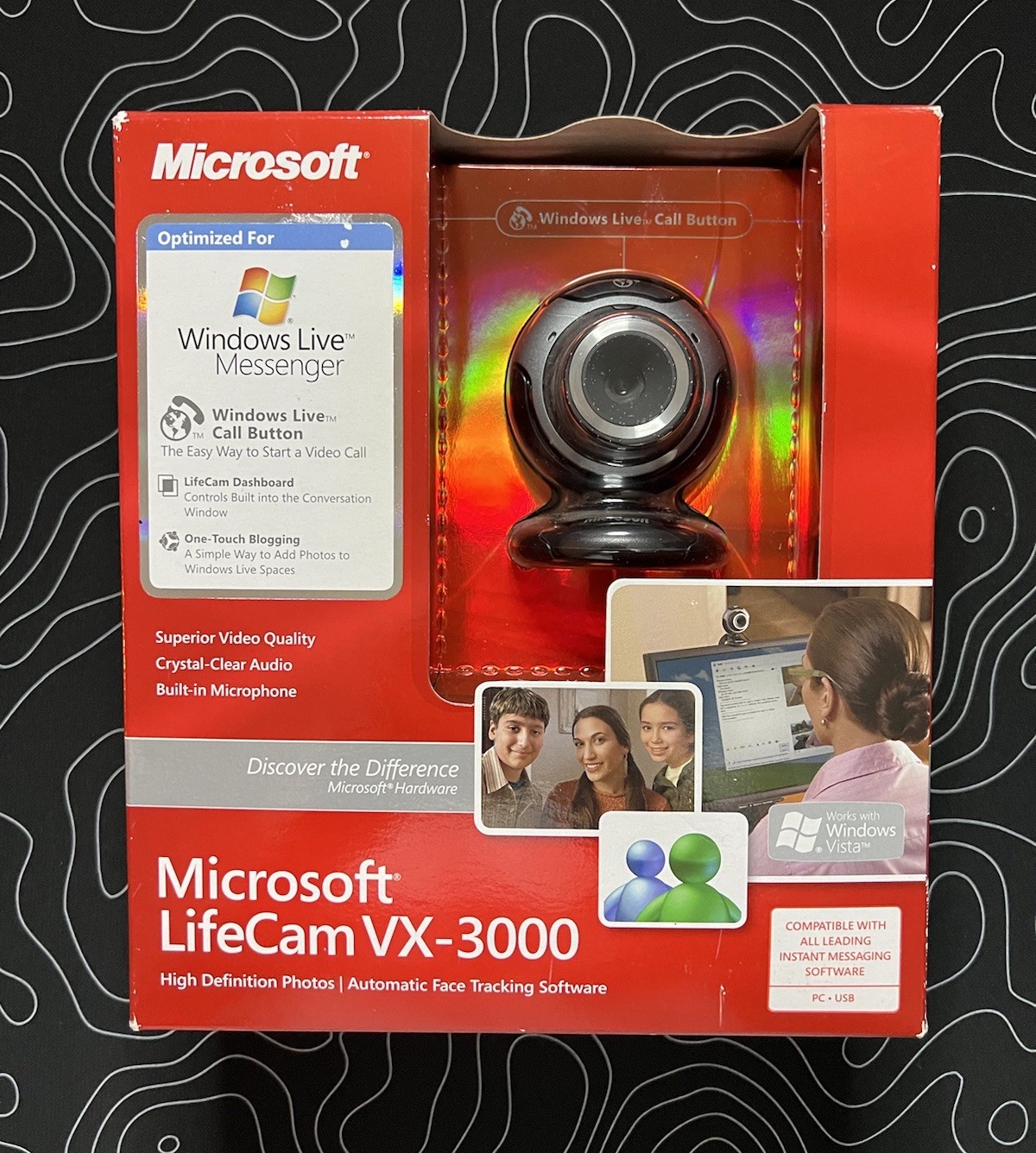 Microsoft LifeCam VX-3000 HD USB Webcam Built-In Mic Auto Face Tracking