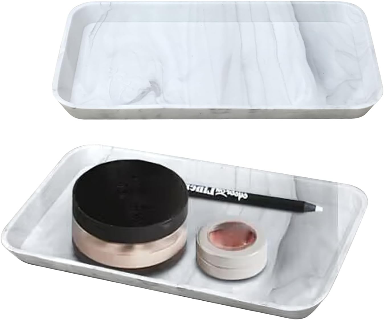 2 Pcs Countertop Vanity Tray, Bathroom Silicone Shatterproof Marble