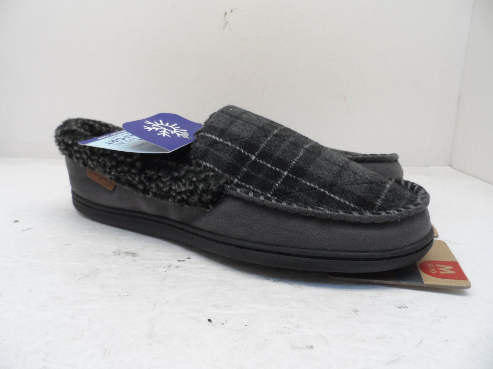 Dearfoams Men's Memory Foam Slippers Black-Plaid Size 9-10M