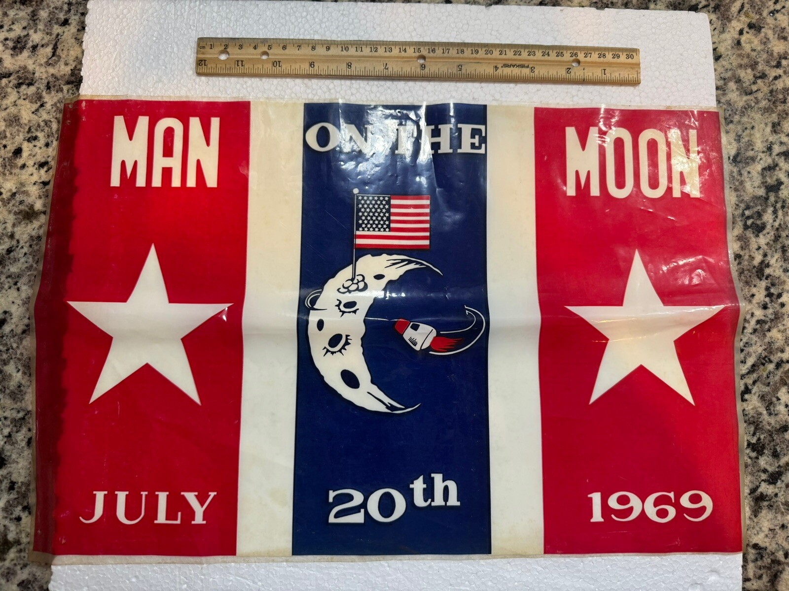 Vintage NASA Man On The Moon Plastic Banner 18.5x12 Inches