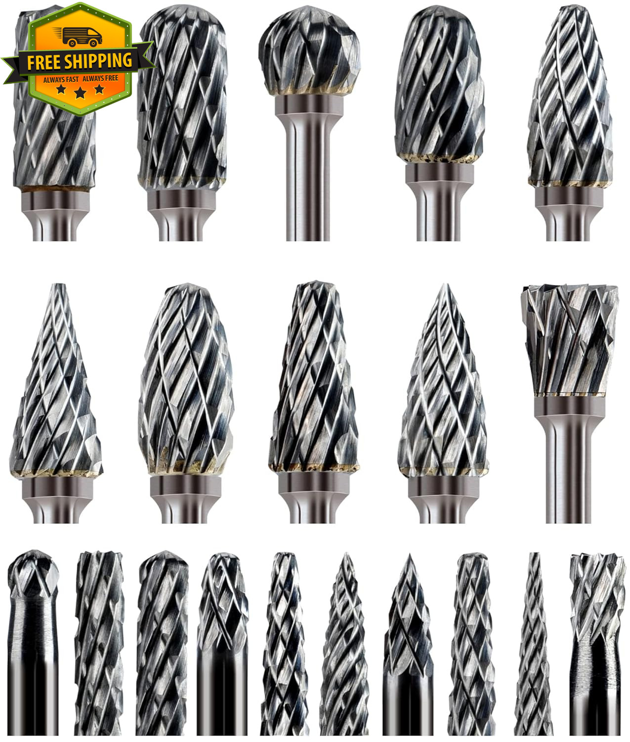 20Pcs Carbide Burr Bits 1/8in Shank for Dremel Milwaukee Rotary Tool Set