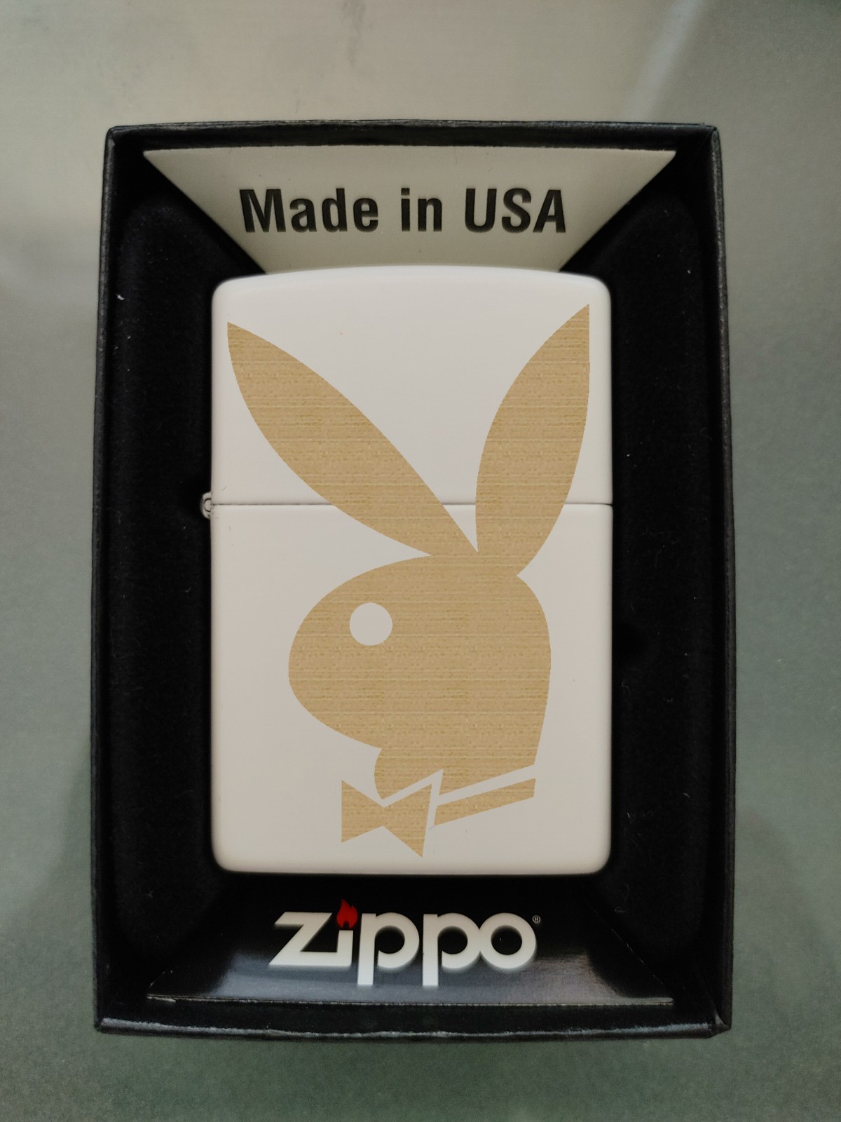 Custom Playboy Bunny Zippo Lighter in Matte White, New