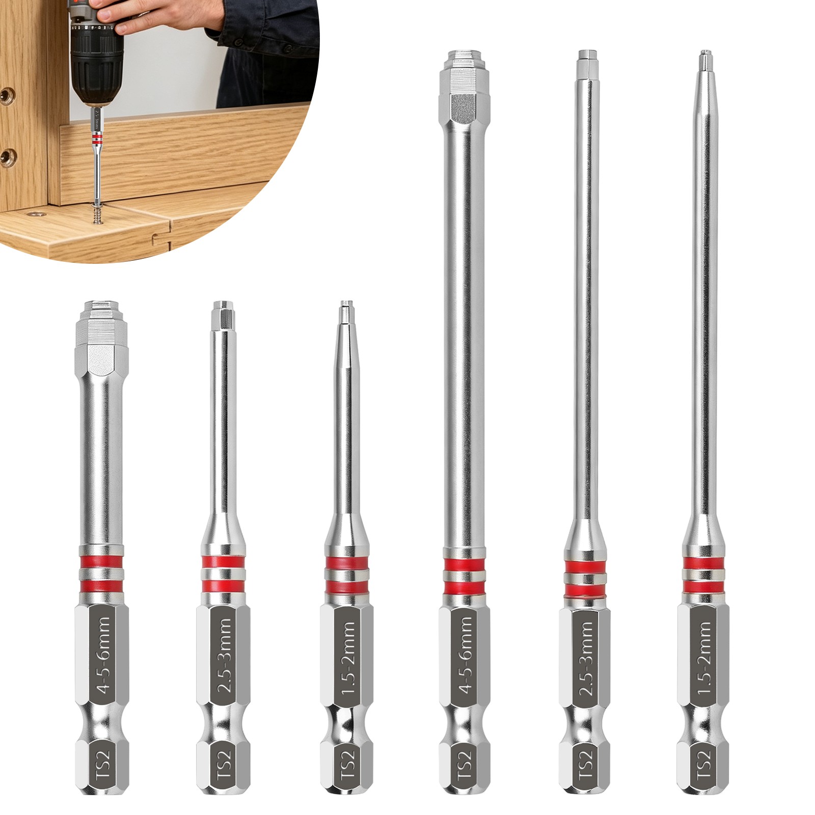 6PCS Magnetic Hex Socket Nut Driver Bit Set 1/4" Hex Shank S2 Steel 65mm - 100mm