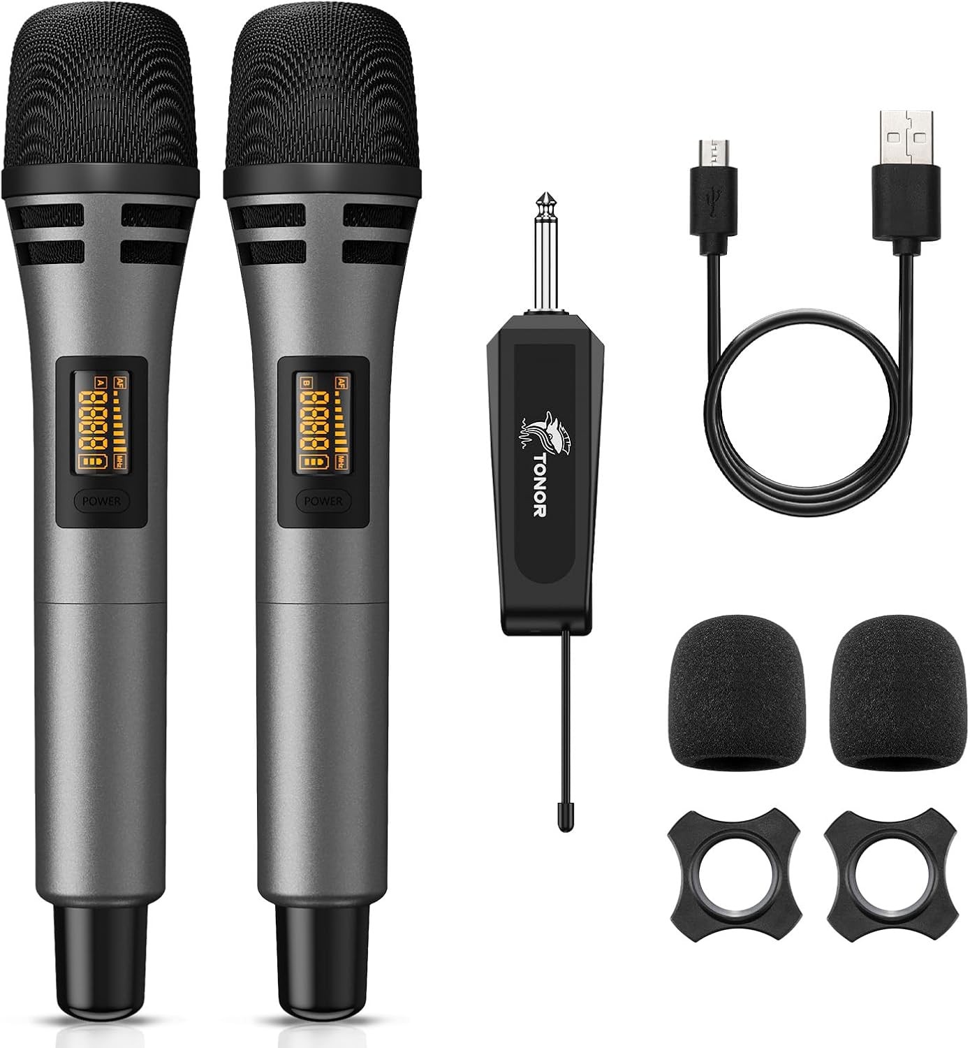 TONOR Wireless Microphones UHF Karaoke Dual Mic & Rechargeable Receiver System