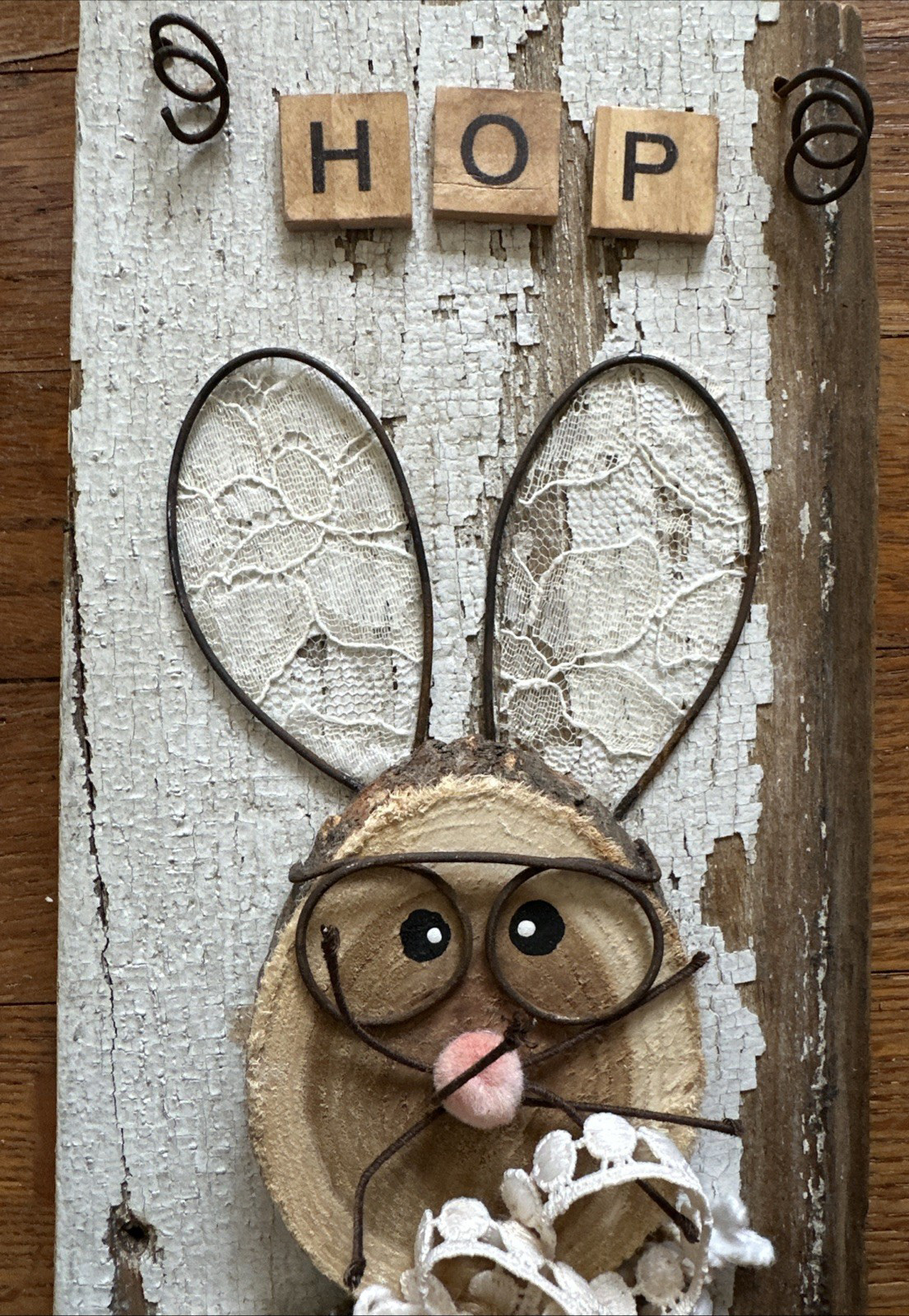 OOAK Vintage Look Handmade Assemblage Reclaimed Easter Spring Rabbit Wallhanging