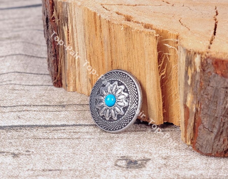 10PC 25X25MM Vintage Silver Sun Flower Turquoise Rope Screwback Tack Conchos Set