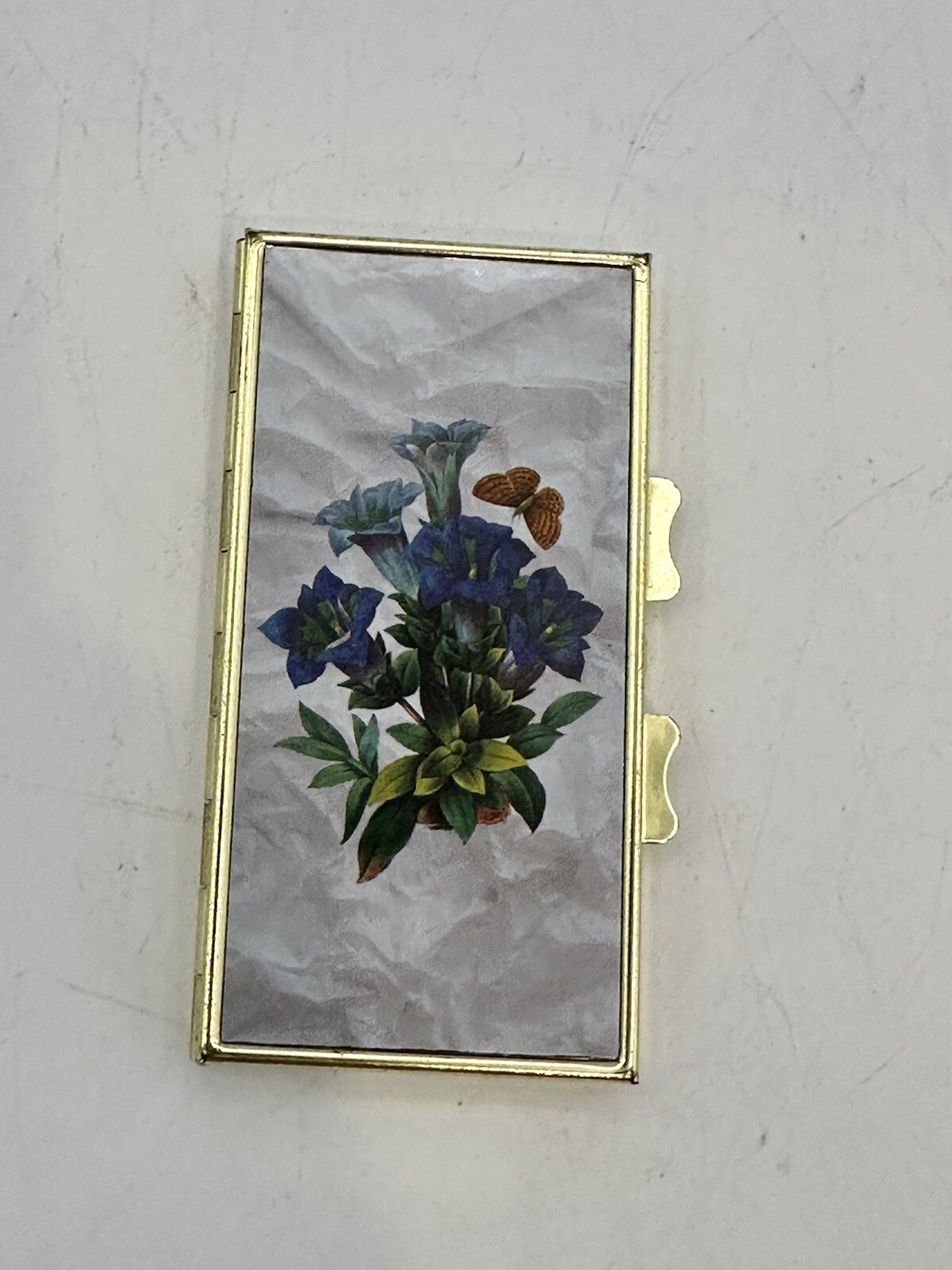 Pill Box Blue Floral And Butterfly Scene With Schedule And 7 Day Divider Tray