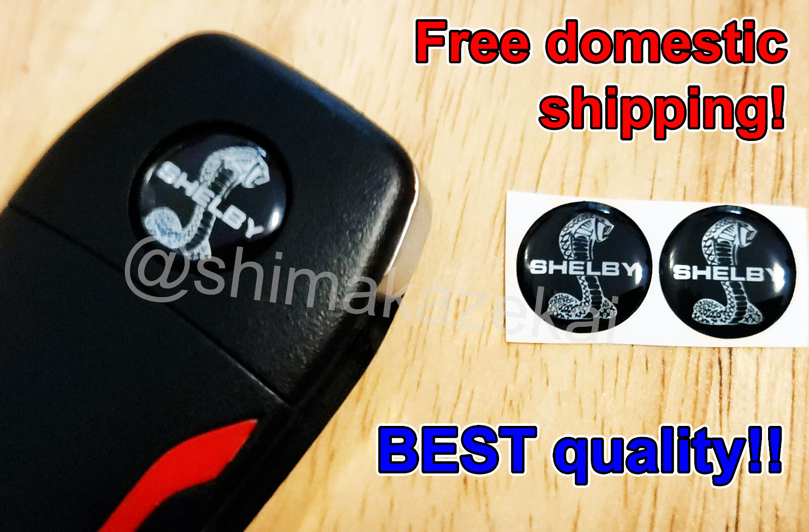 2x LOGO Ford Mustang SVT Shelby Cobra black key FOB emblem, 14mm resin sticker