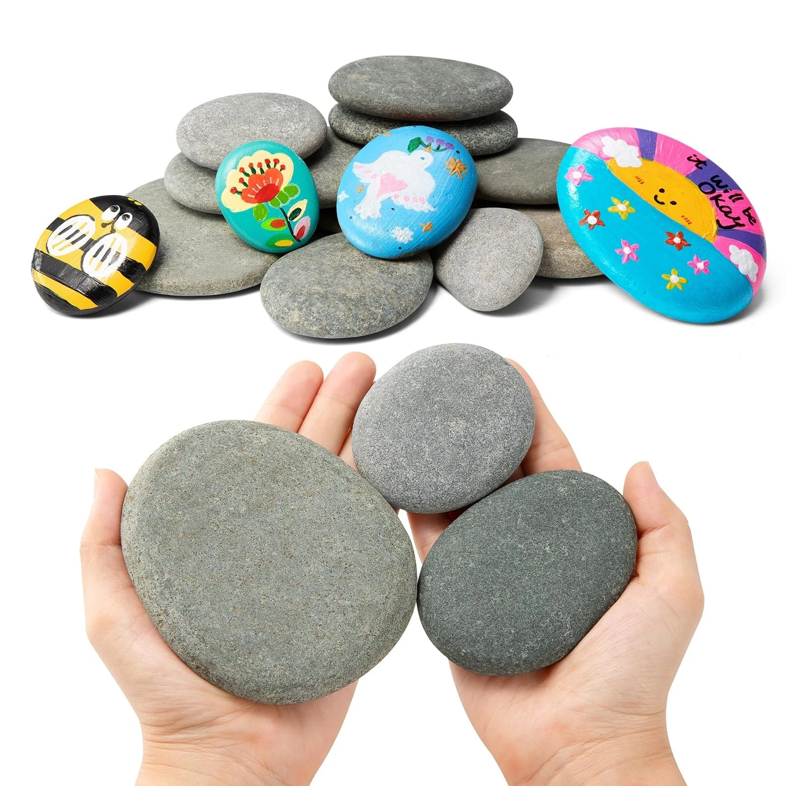 15pcs Rocks for Painting 5pcs Each 2-3in 3-4in 4-5in Flat & Smooth Rocks for ...