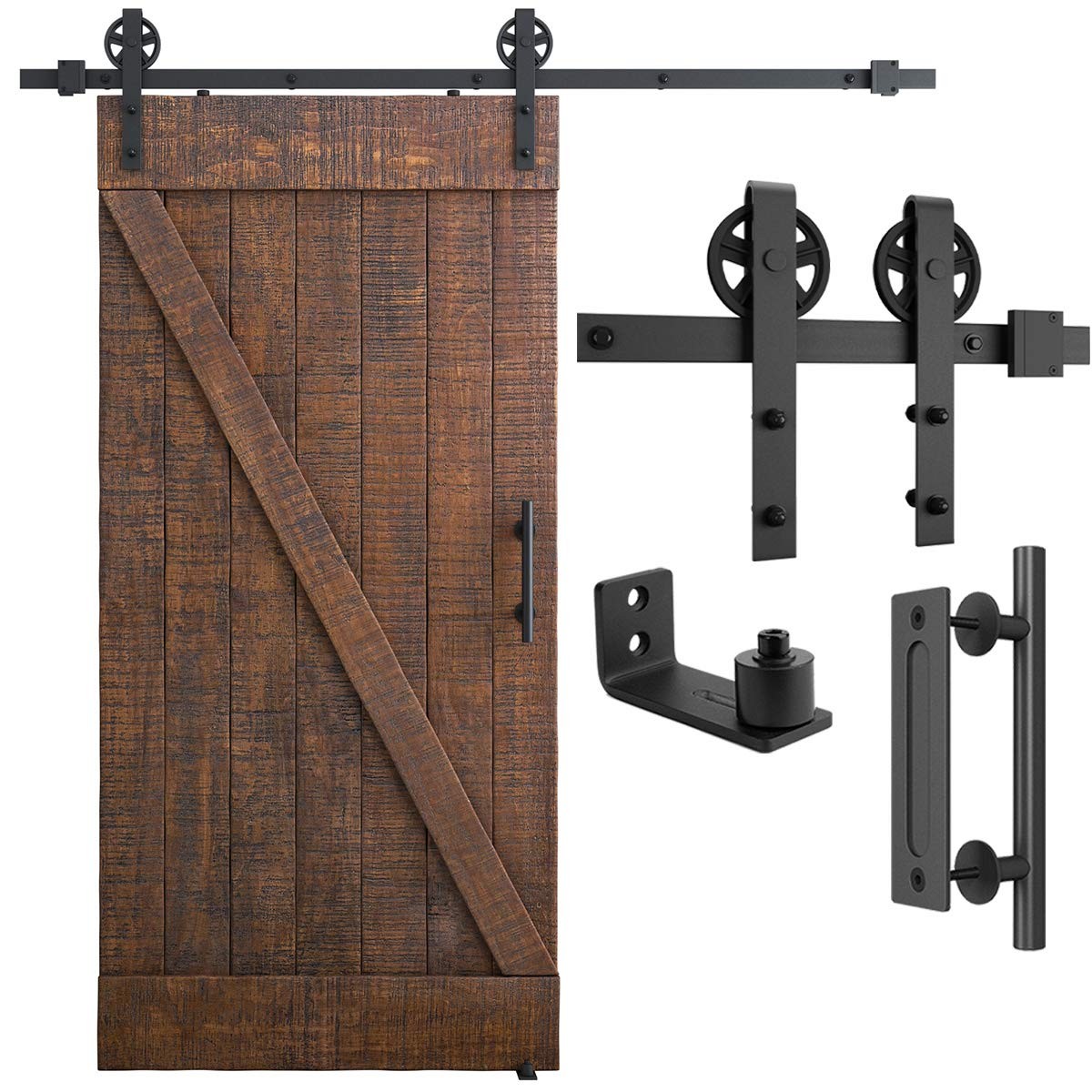 SMARTSTANDARD 6.6ft Heavy Duty Sliding Barn Door Hardware 6.6 Feet, Black