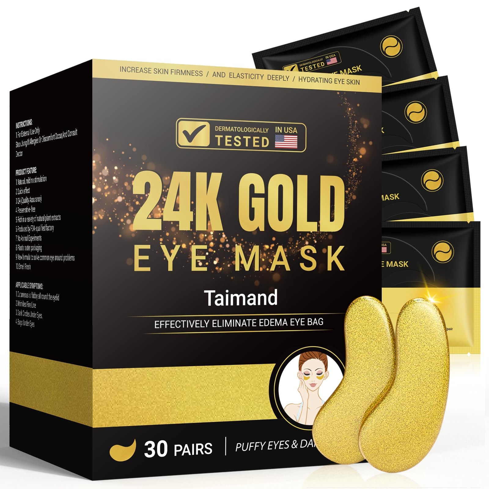 Taimand Under Eye Patches (30 Pairs), 24K 0.5 Ounce (Pack of 60), Gold